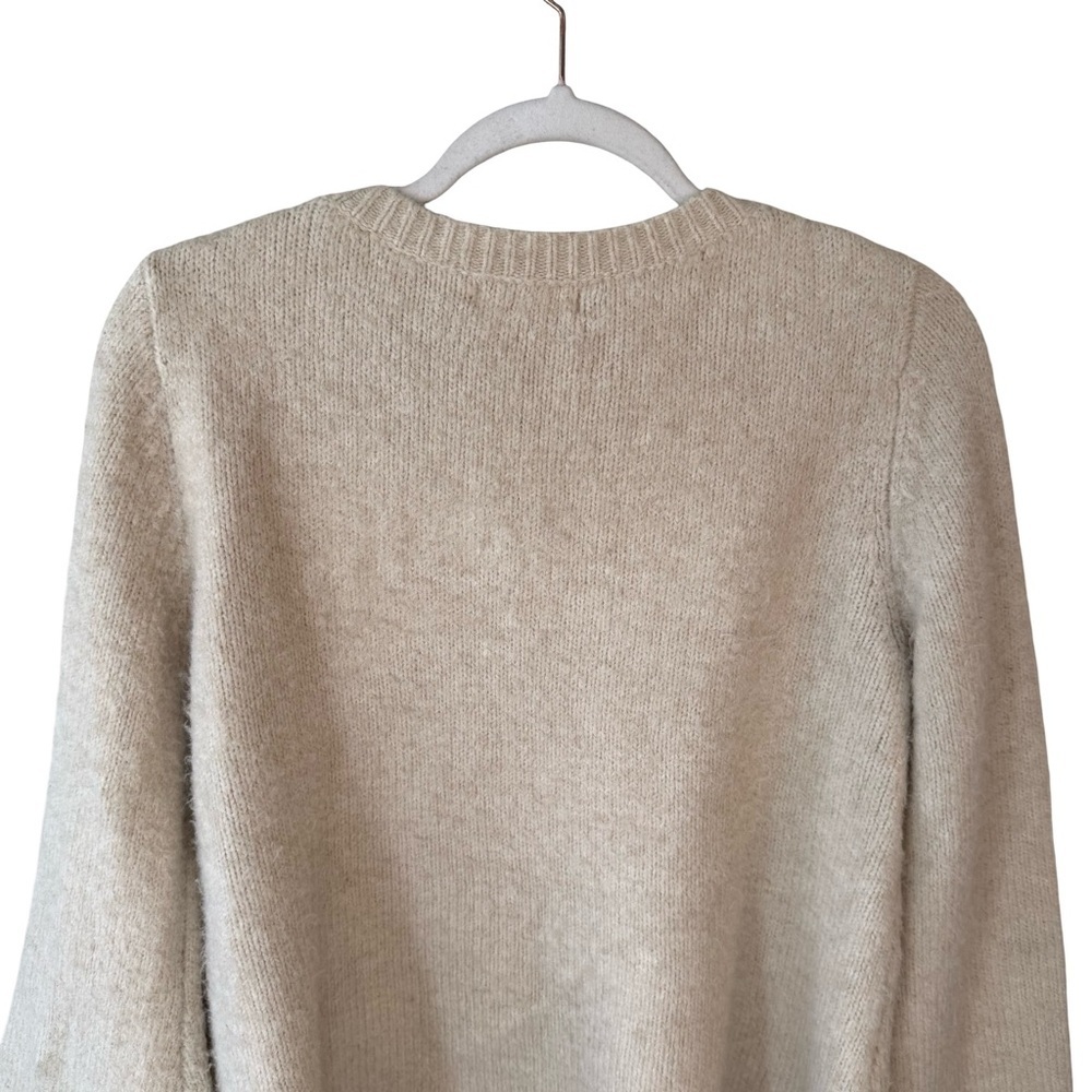 OAK + FORT V-Neck Cream Sweater With Bell Sleeves Size S Fluffy Texture Boho - Picture 13 of 14